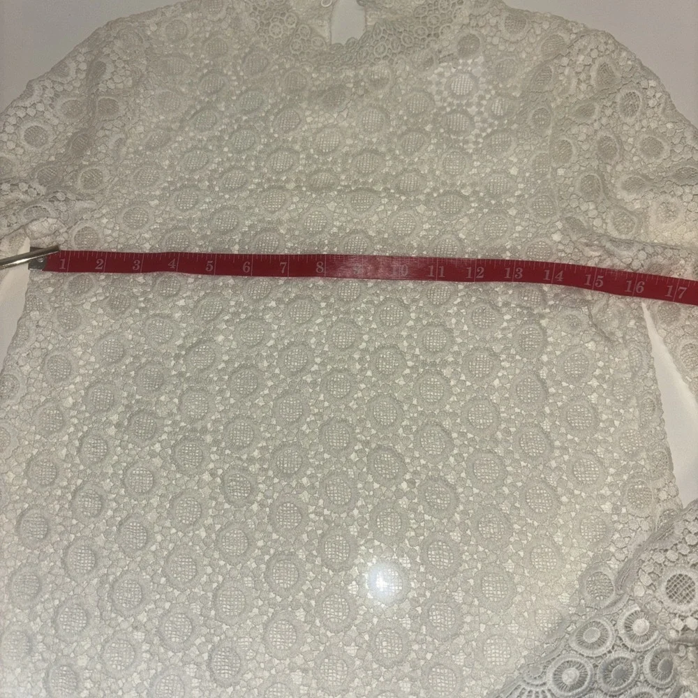 H&M White Eyelet Lace Mock Neck Blouse Long Sleeve Sheer Boho Top NWT Size 2